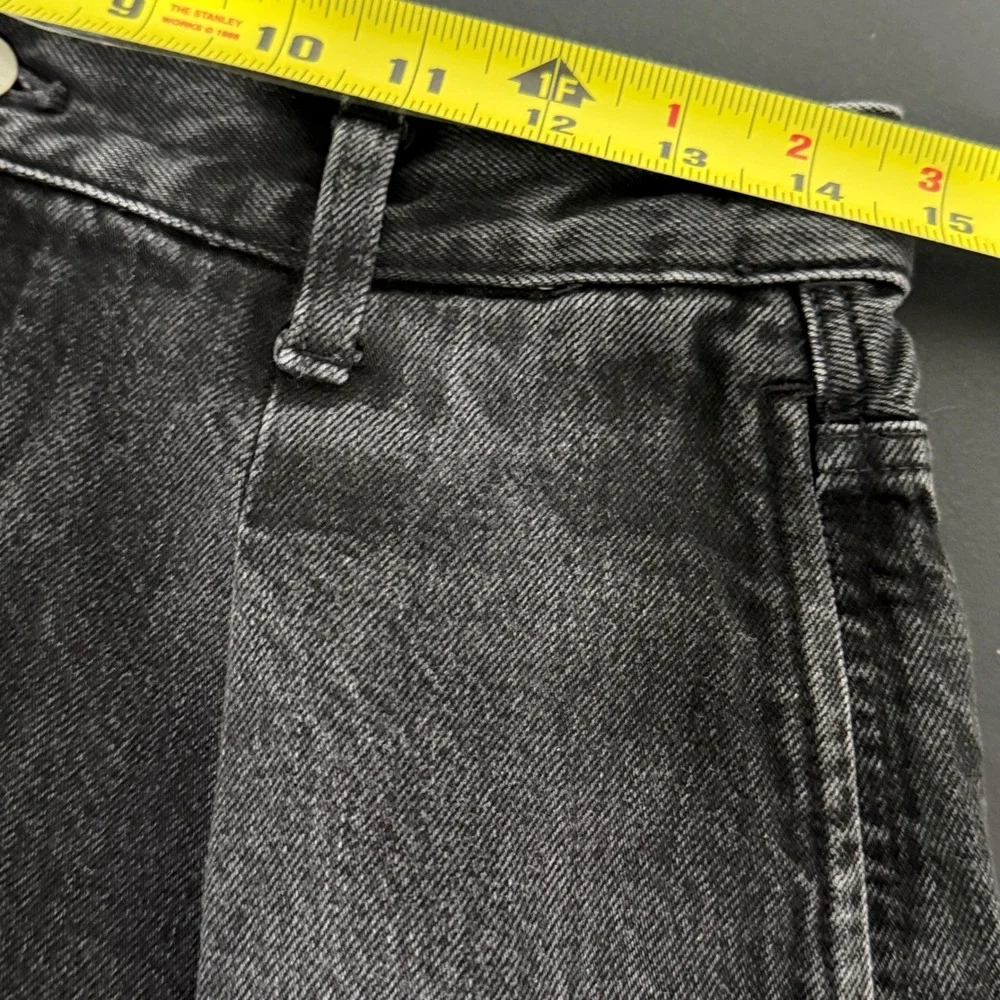 Uniqlo Denim Pleated Trousers Womens 26 Black Wide Leg‎ Barrel High Rise Denim